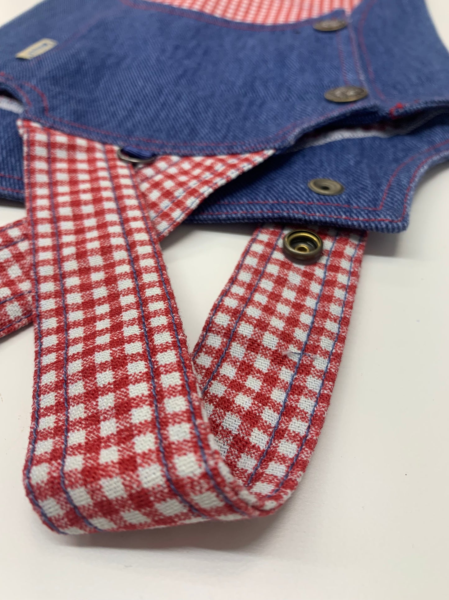Dog overall dress with red white details