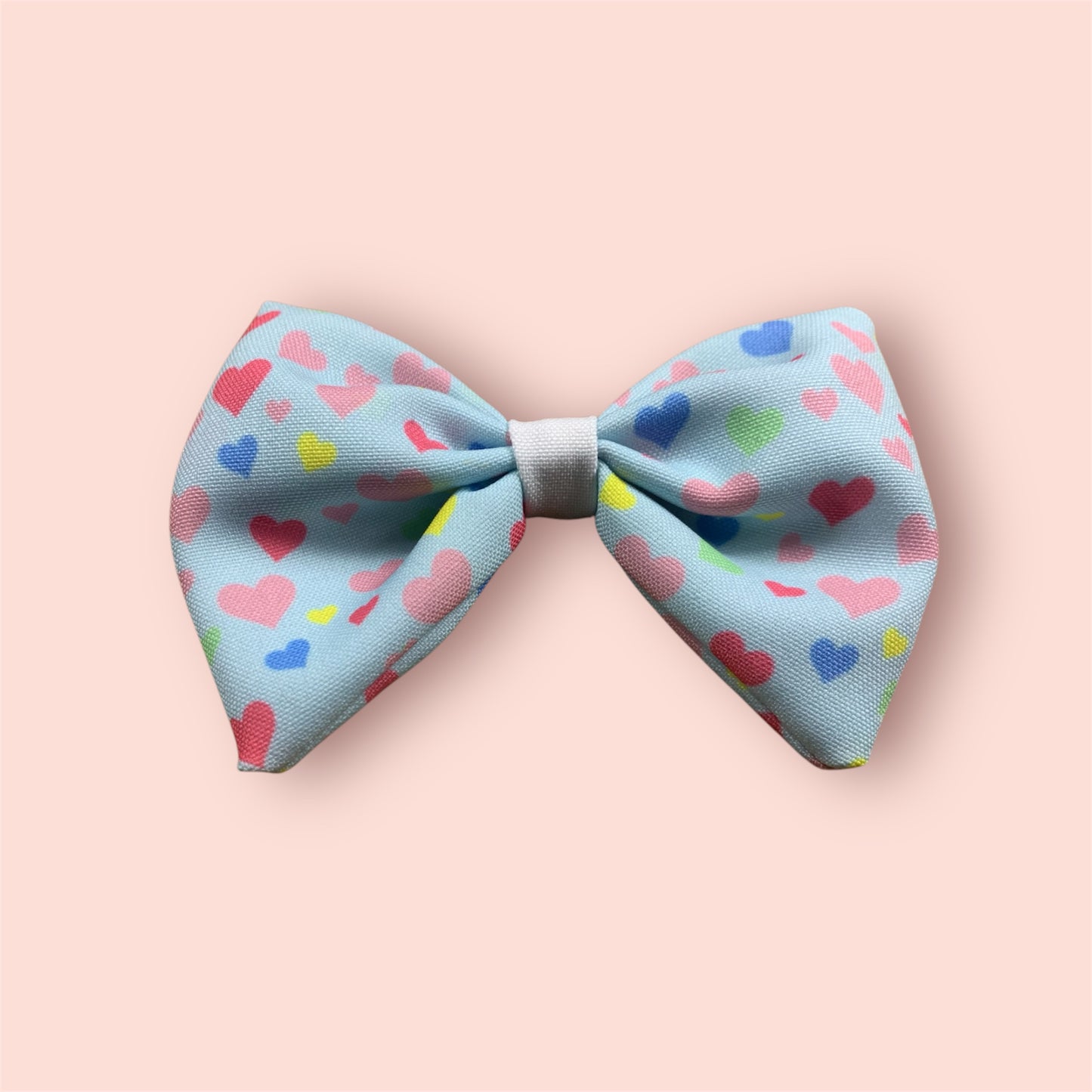 Exclusive print handmade dog bowtie. Colorful hearts
