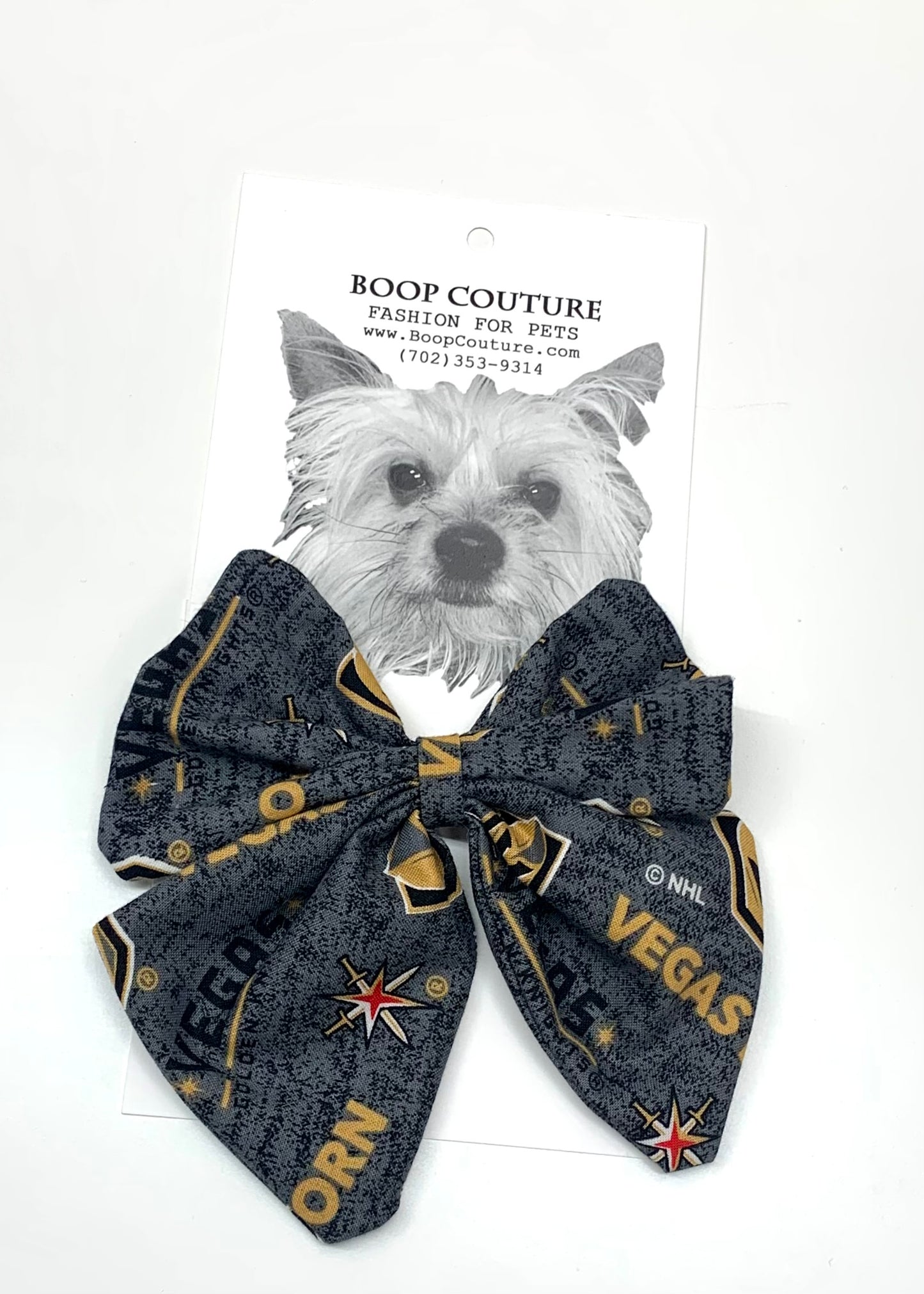 official and licensed fabric for vegas golden knights in a bowtie for pets and dogs