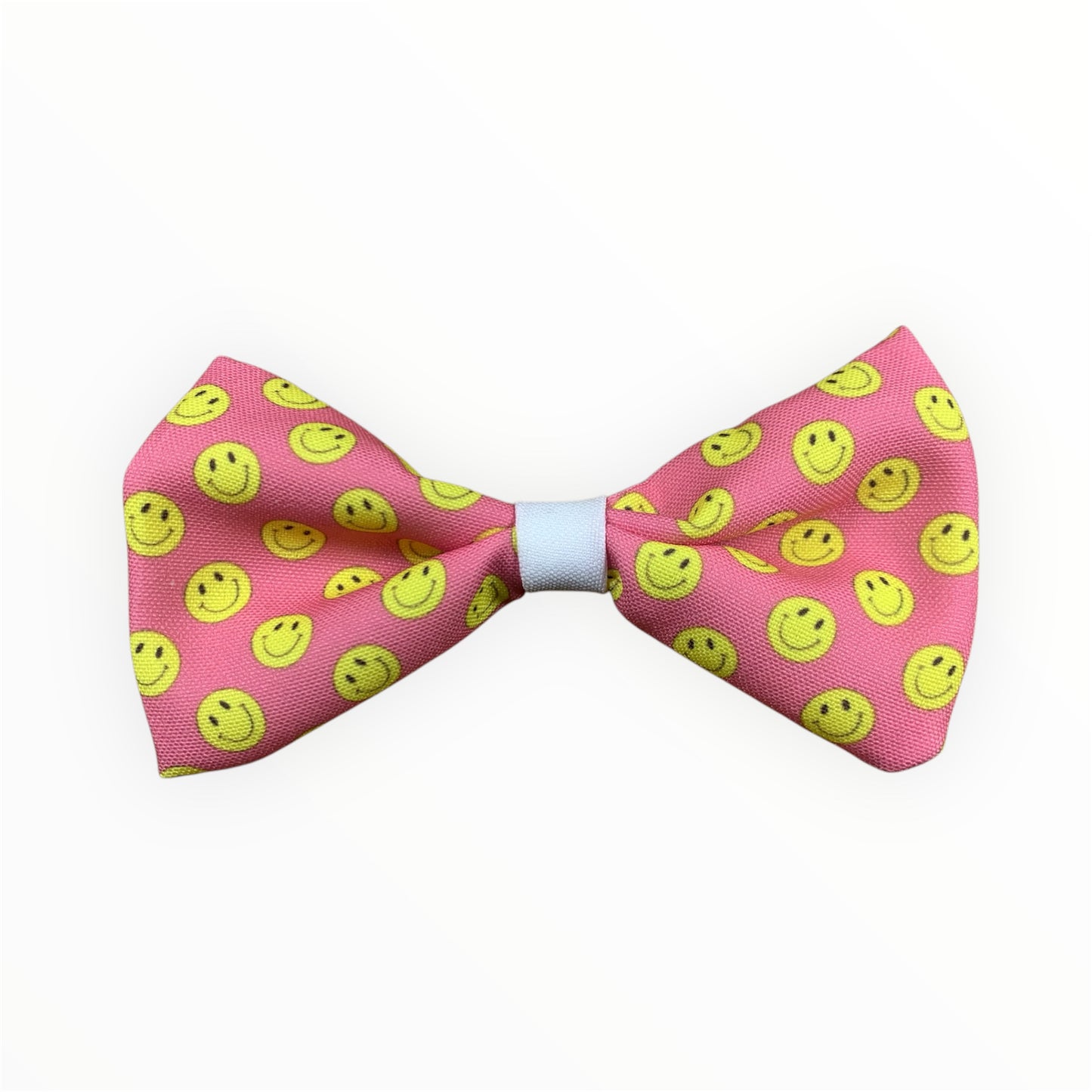 Smiley face and pink handmade dog bowtie