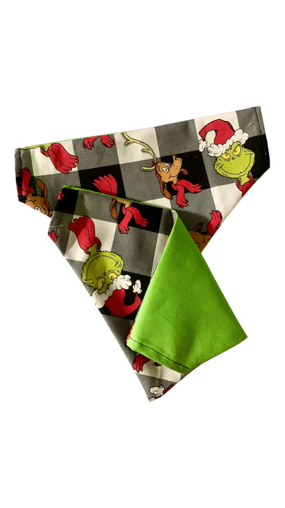 Grinch and Max Dog Bandana - Double Sided, Ready for Christmas. Proudly made in Las Vegas.