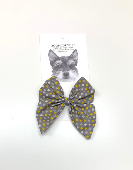 Oversize bowtie polka dots grey yellow cats dogs pets