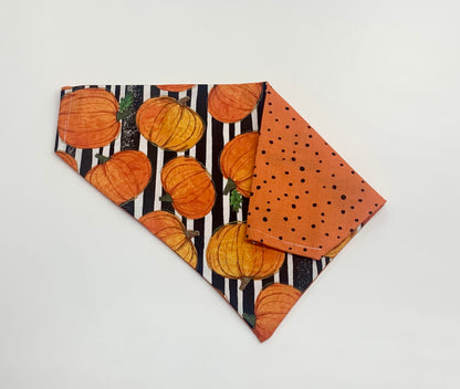 Handmade dog bandana pumpkin fall thanksgiving reversible 100% cotton pets cats dogs