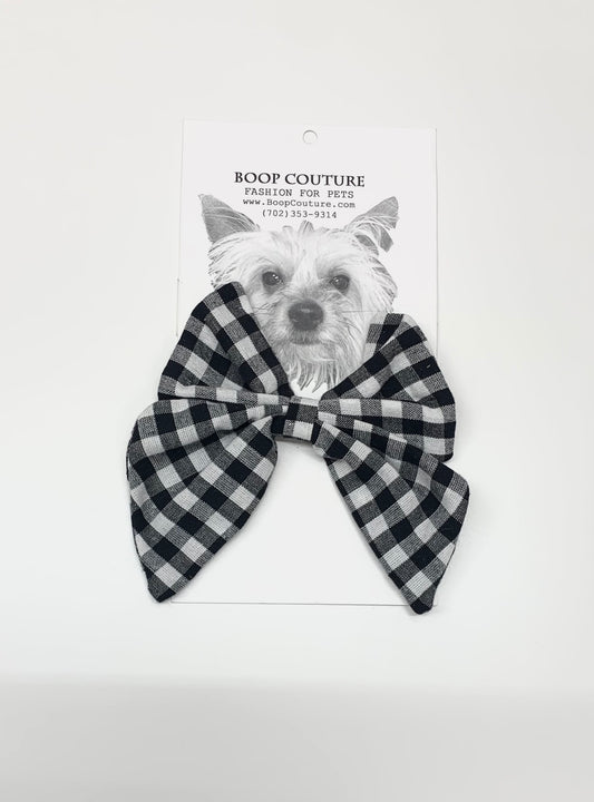 Oversized handmade dog bowtie gingham black & white