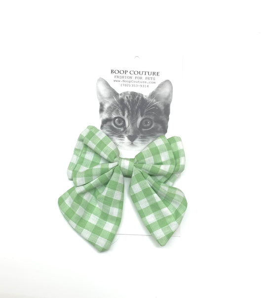 Oversized handmade dog bowtie gingham green