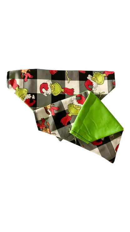 Grinch and Max Dog Bandana - Double Sided, Ready for Christmas. Proudly made in Las Vegas.