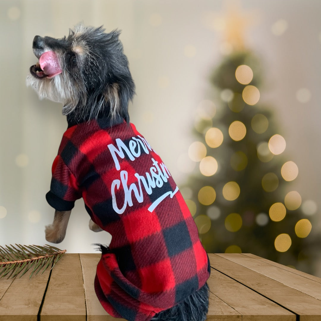 Adorable dog pajama. Merry christmas.