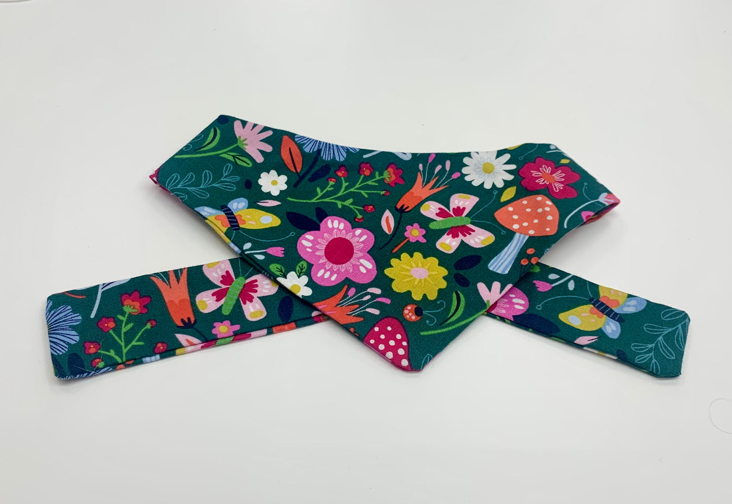 Bandana 100% cotton one of a kind. Pretty flowers and mushrooms print dogs cats pets