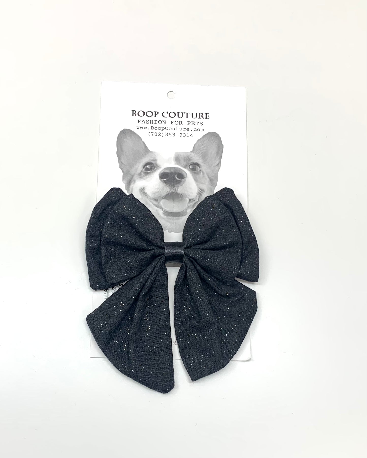 Oversized handmade dog bowtie black with shiny golden speckles