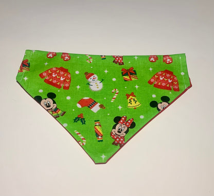 Handmade Christmas dog bandana minnie mickey. Reversible