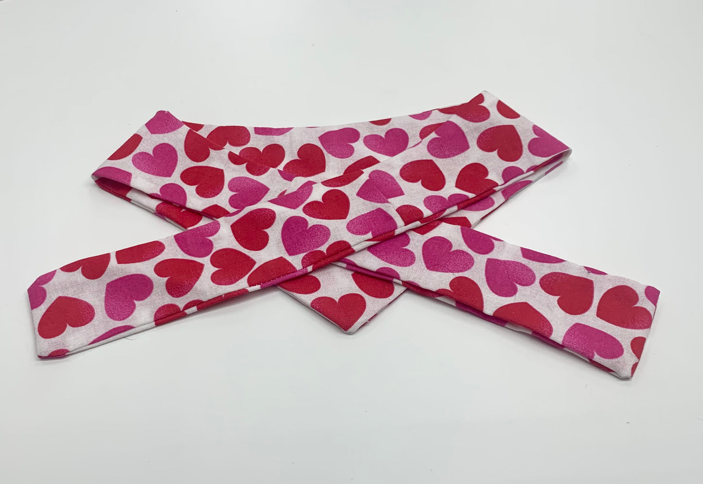 Handmade one of a kind bandana hearts pink red 100% cotton. Great for valentines. Cats dogs pets