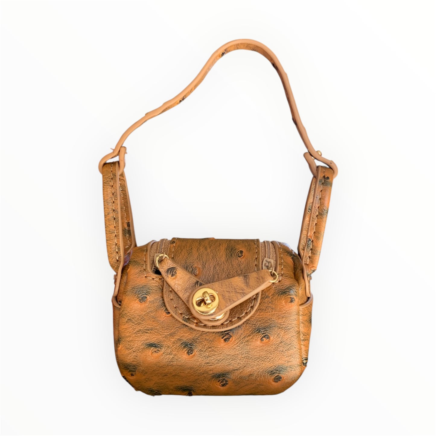 Brown poopy bag holder for outings and walks with your dog. ostrich design. faux birkin barkin