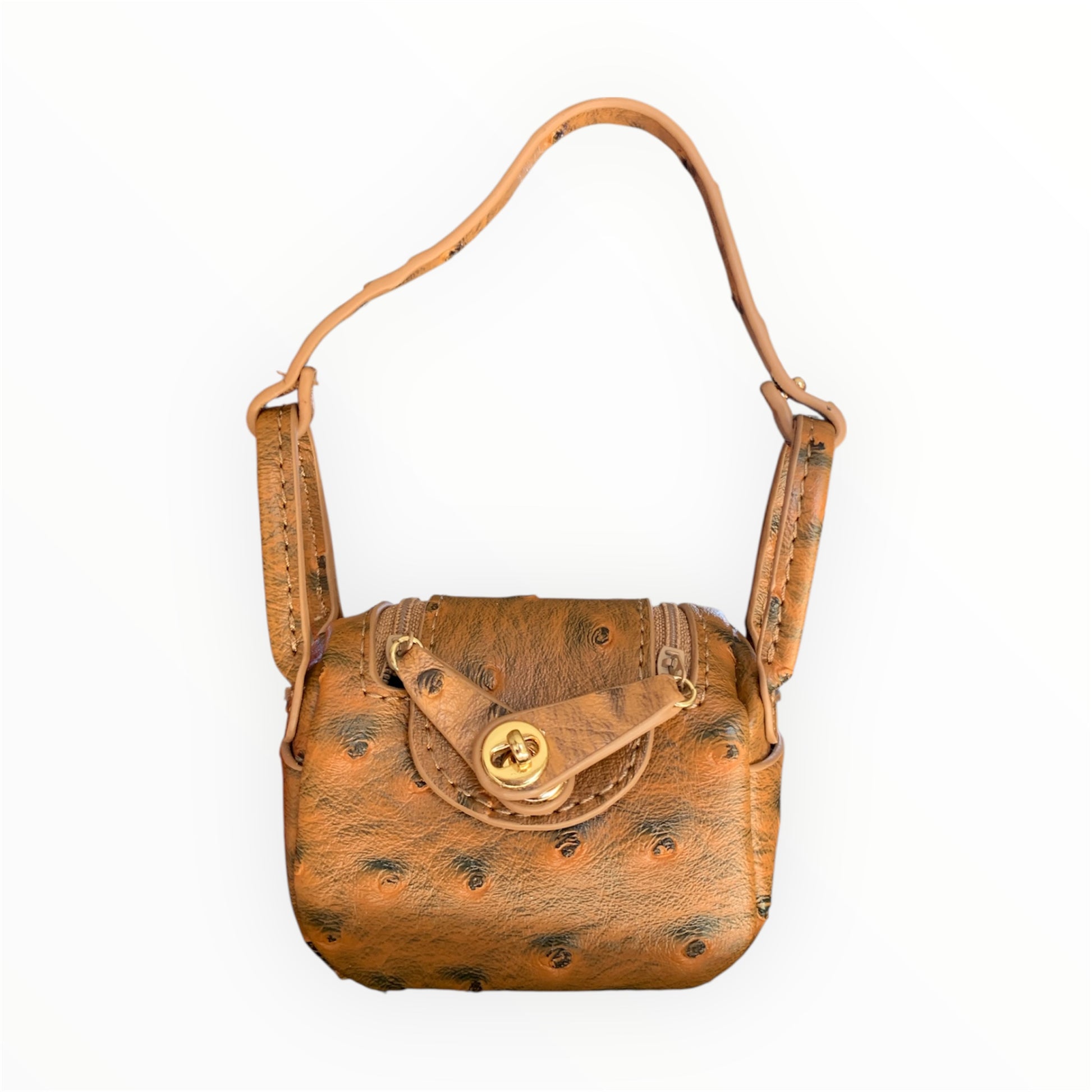 Brown poopy bag holder for outings and walks with your dog. ostrich design. faux birkin barkin