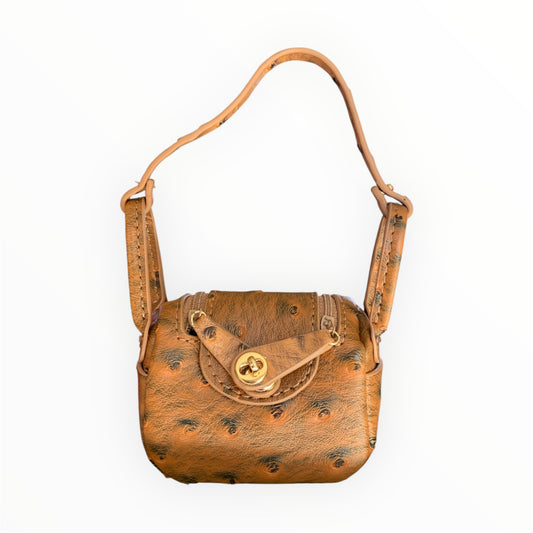 Brown poopy bag holder for outings and walks with your dog. ostrich design. faux birkin barkin