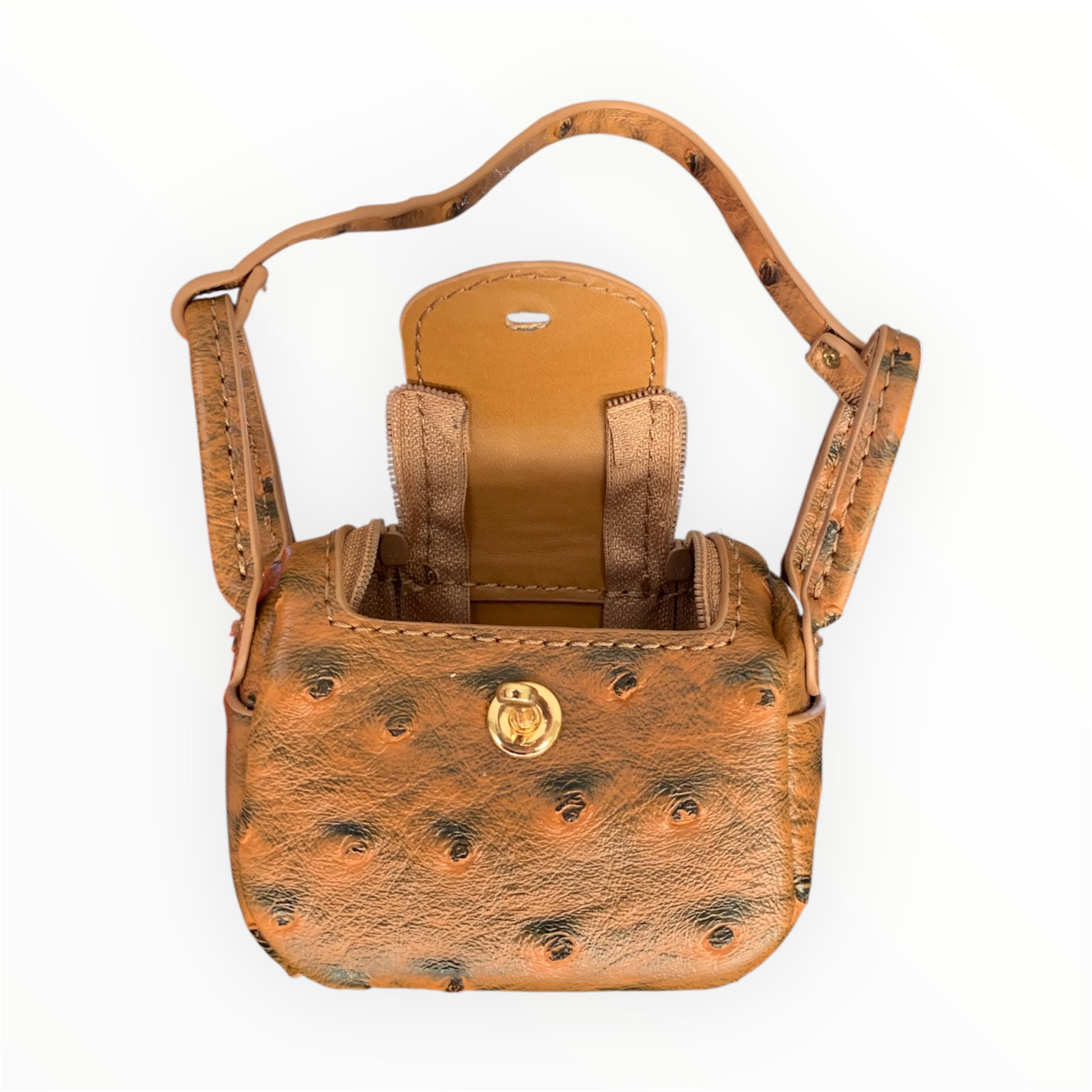 Brown ostrich design poopy bag holder for outings and walks with your dog. 