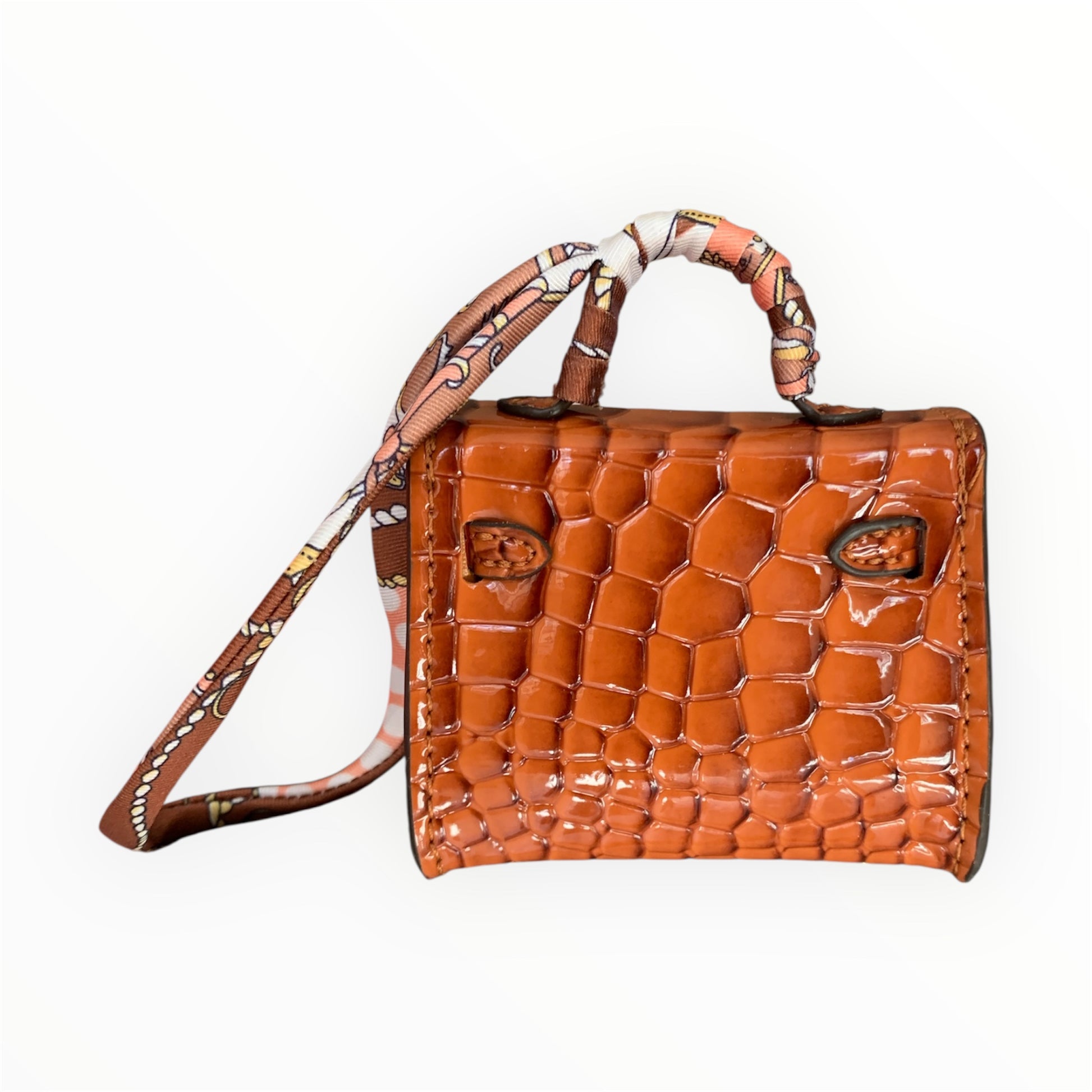 Brown poopy bag holder for outings and walks with your dog. barkin birkin faux