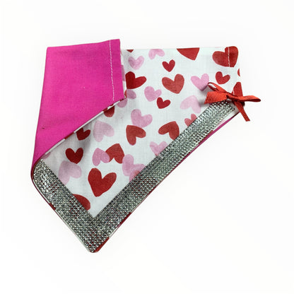 Valentine’s Day Exclusive: Handmade Dog Bandana with hearts, bows and bling