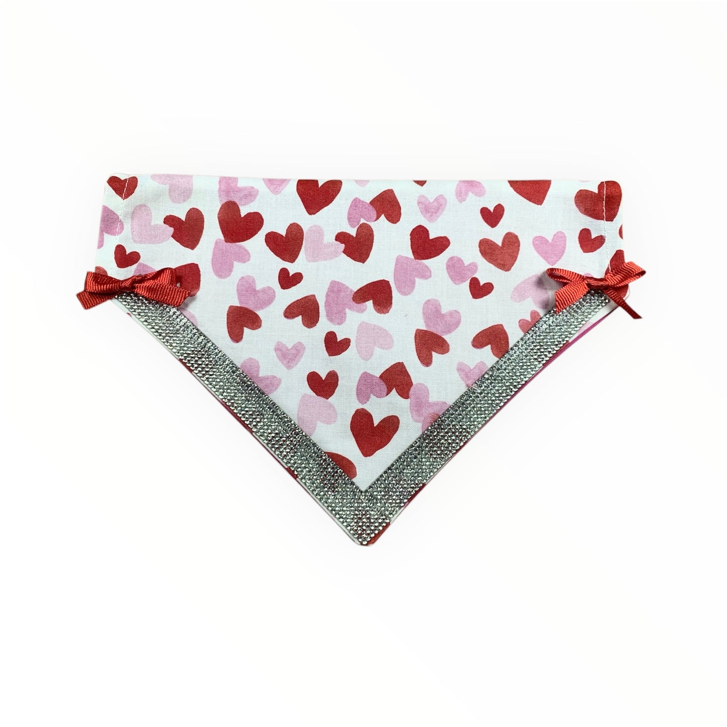 Valentine’s Day Exclusive: Handmade Dog Bandana with hearts, bows and bling