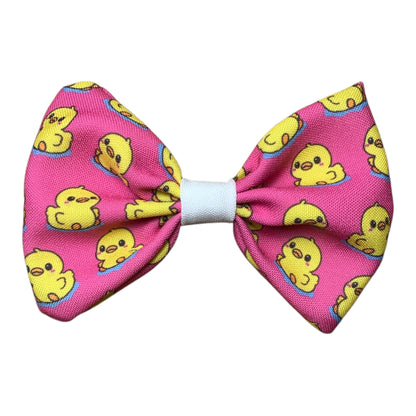 Handcrafted dog bowtie. Boopcouture exclusive duckie in pink.