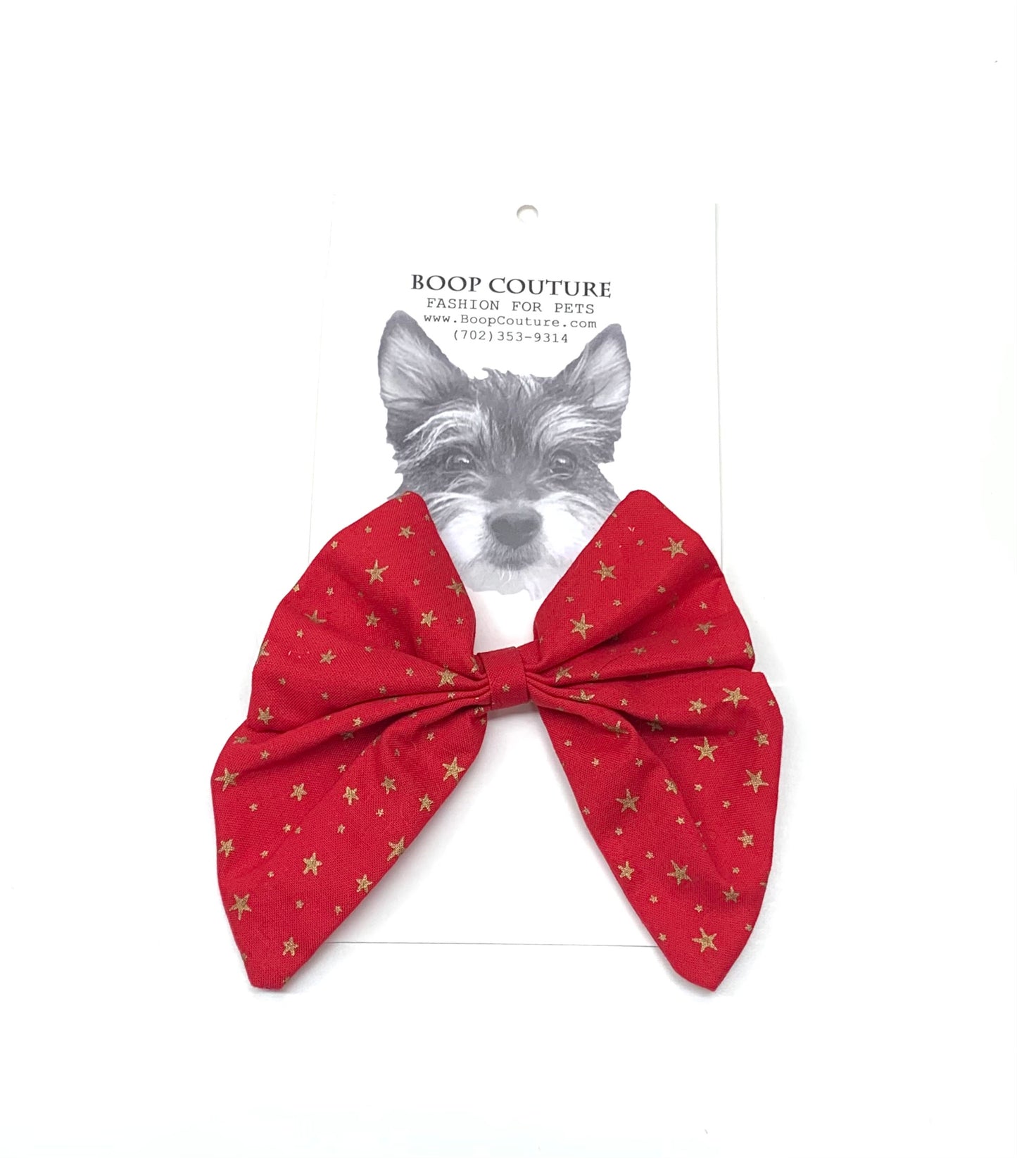 Oversized handmade red dog bowtie with gold stars