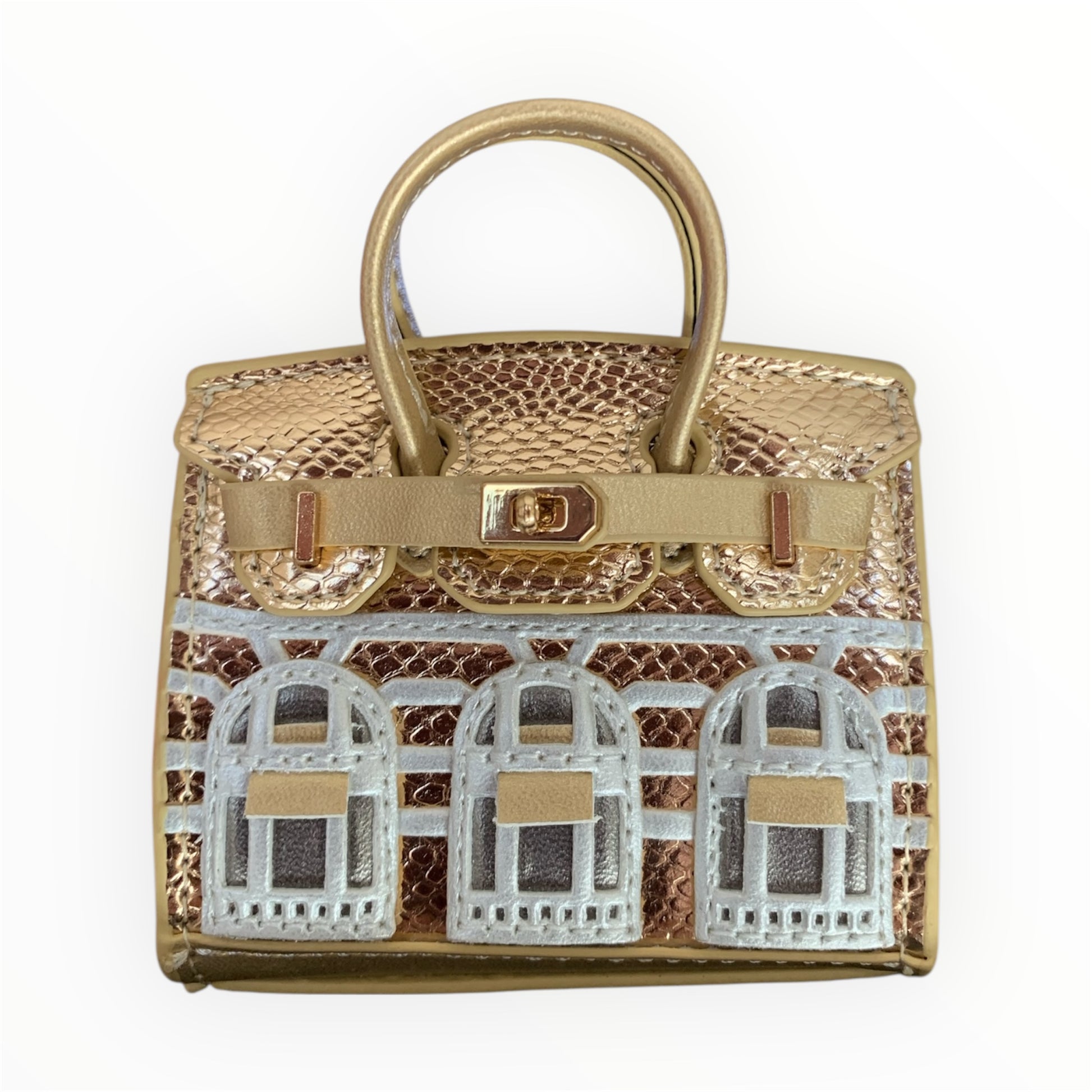 Gold poopy bag holder for outings and walks with your dog. faux birkin barkin