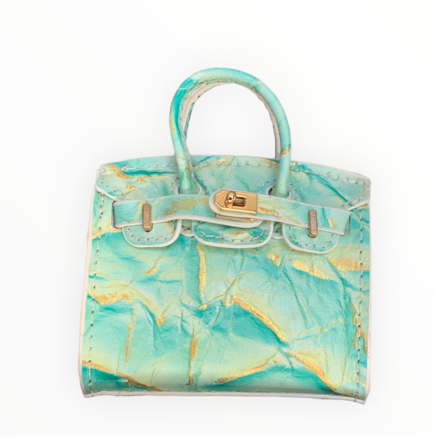 Green gold poopy bag holder for outings and walks with your dog. faux birkin barkin