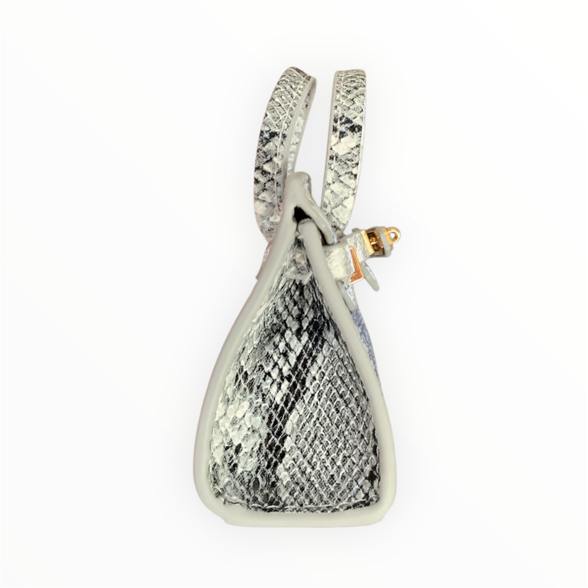 Grey poopy bag holder for outings and walks with your dog. side view
