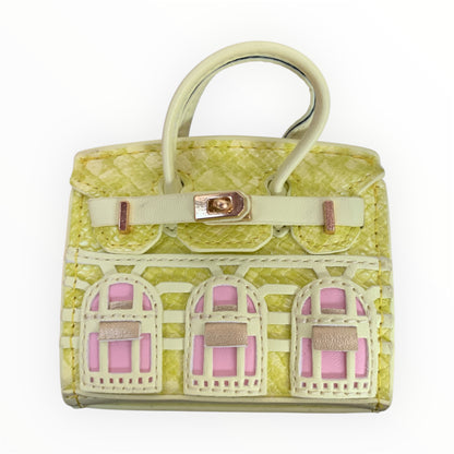 Yellow poopy bag holder for outings and walks with your dog. pink faux birkin barkin