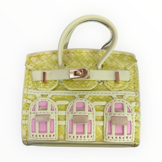 Yellow poopy bag holder for outings and walks with your dog. pink faux birkin barkin
