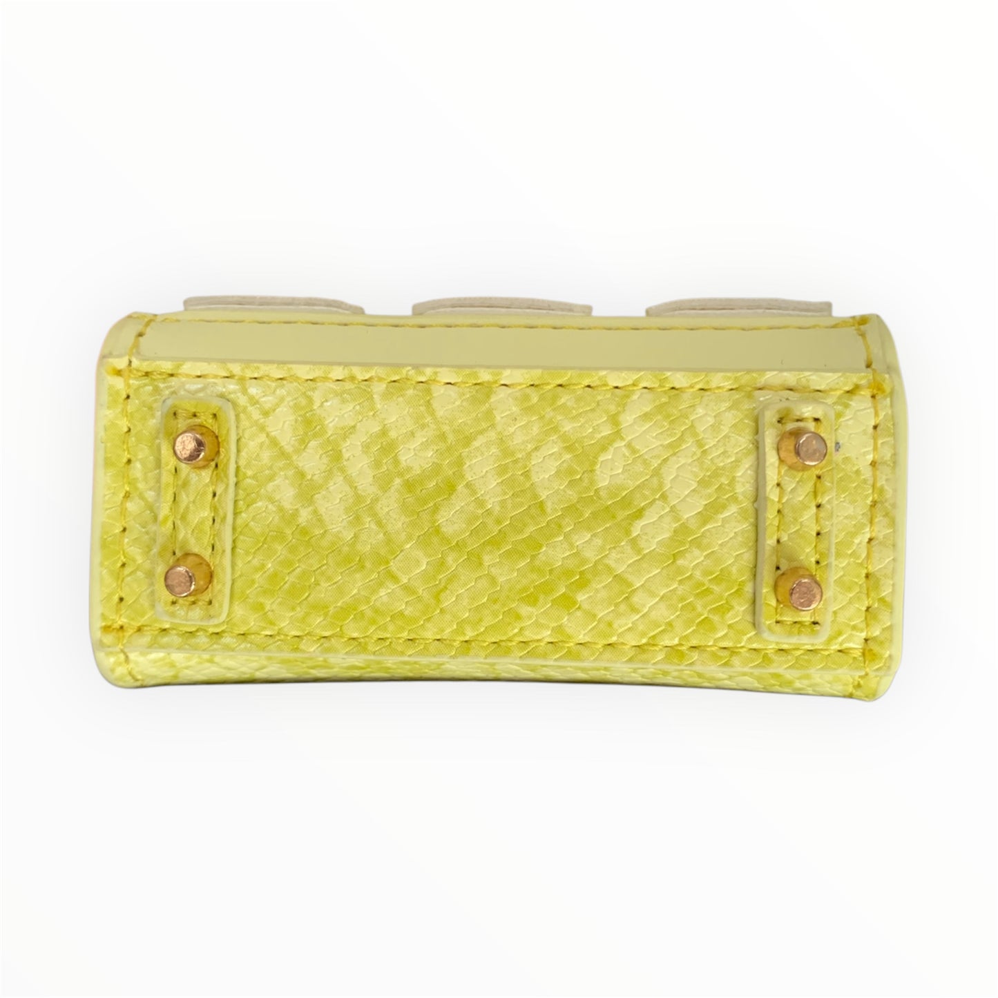 Yellow poopy bag holder for outings and walks with your dog.  faux barkin birkin bottom