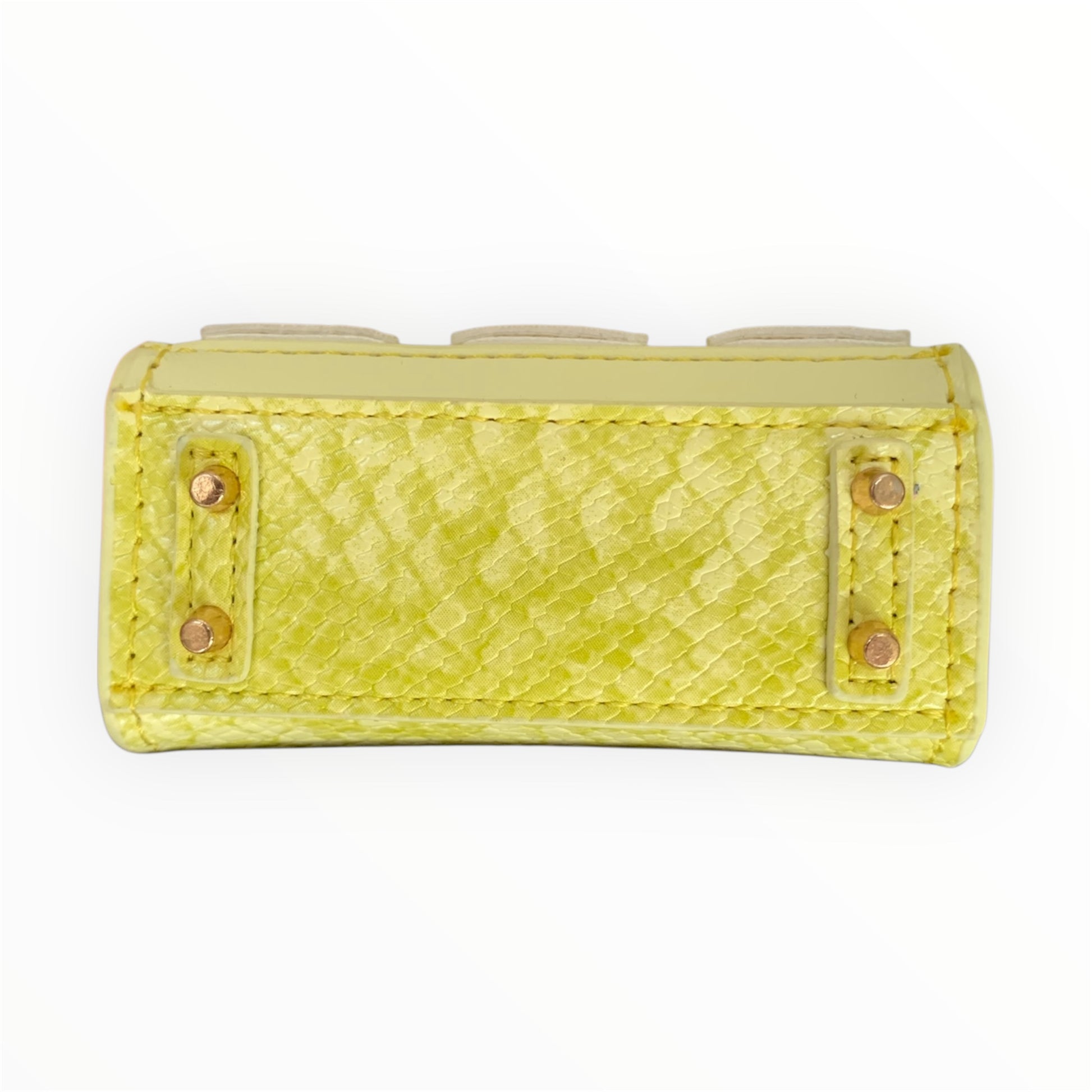 Yellow poopy bag holder for outings and walks with your dog.  faux barkin birkin bottom
