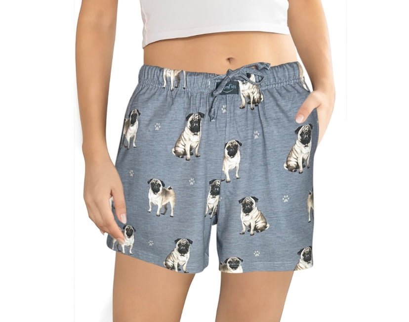 blue pajama short with pug design