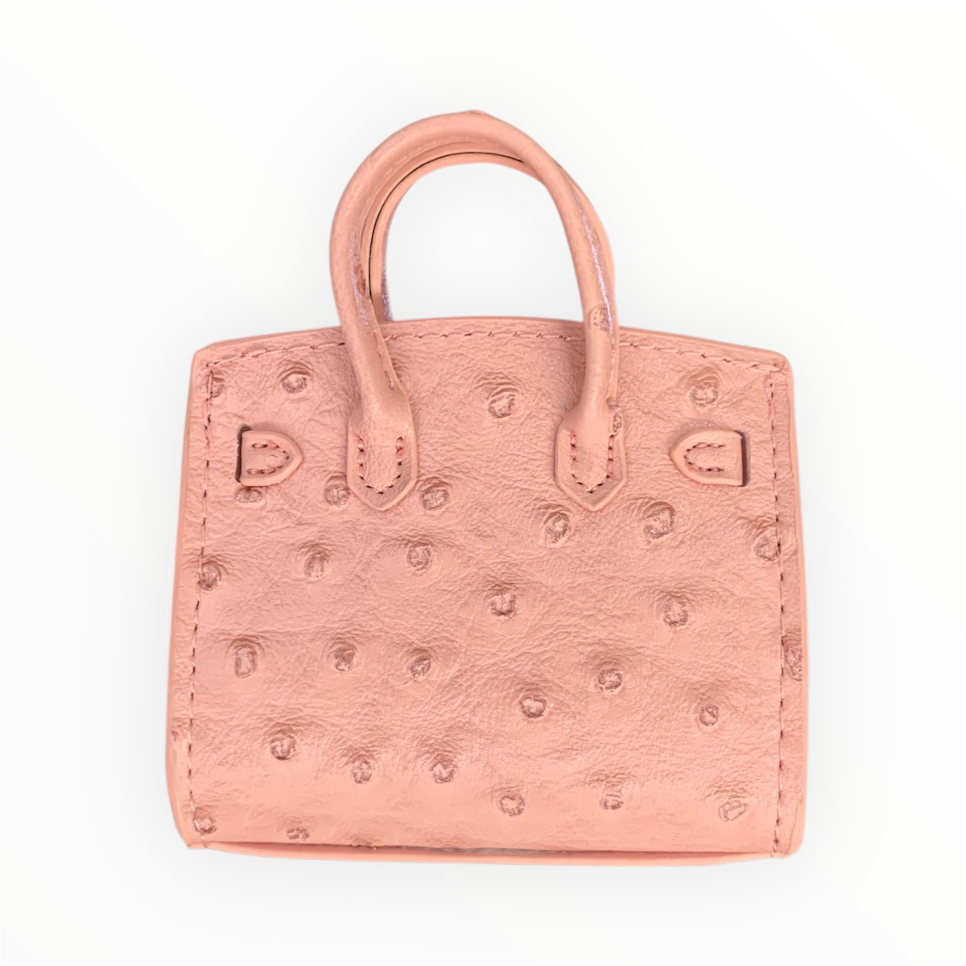 Pink poopy bag holder handbag with an ostrich pattern for walks or outings with your dog. back view