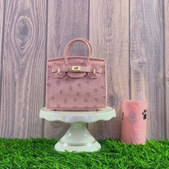 Pink poopy bag holder for outings and walks with your dog.