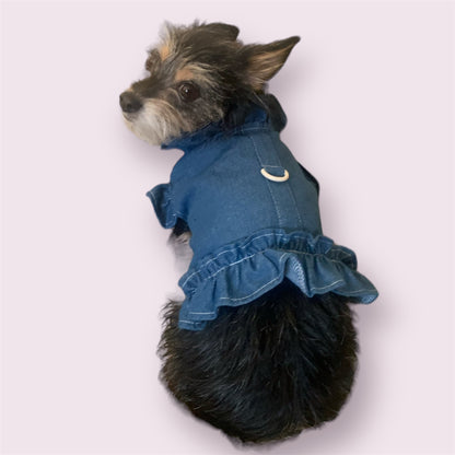 soft jean shirt for dog with a d ring