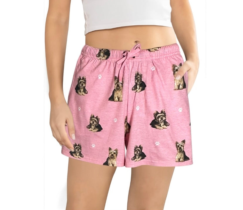 pajama shorts with yorkie dog design